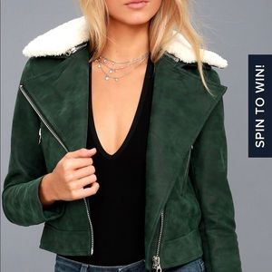 Forest Green Vegan Leather Moto Jacket XS